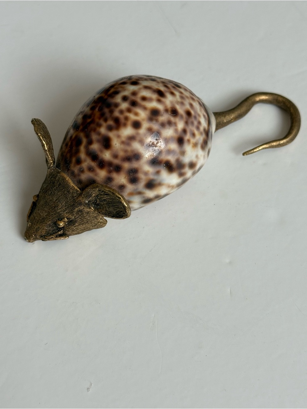 Vintage Cowrie Shell Mouse, Golden Head Tail, Beach Decor Paperweight